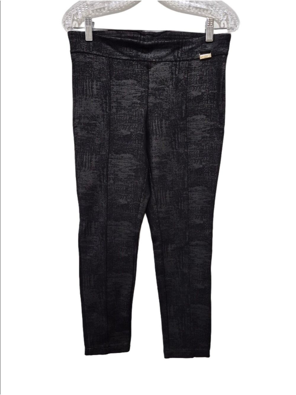 Calvin Klein Power Stretch Black Embossed Ponte Leggings Seam Front Small S/P